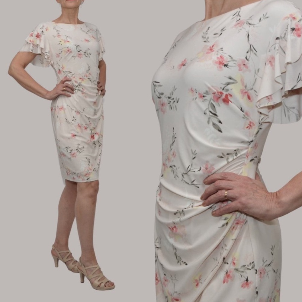 Lauren Ralph Lauren | Latoya Ruffle Sleeve Sheath Dress | Size 12 | Pink Multi